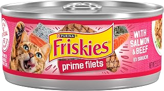Purina Friskies Prime Filets Wet Cat Food, Salmon & Beef, (24) 5.5 oz Cans