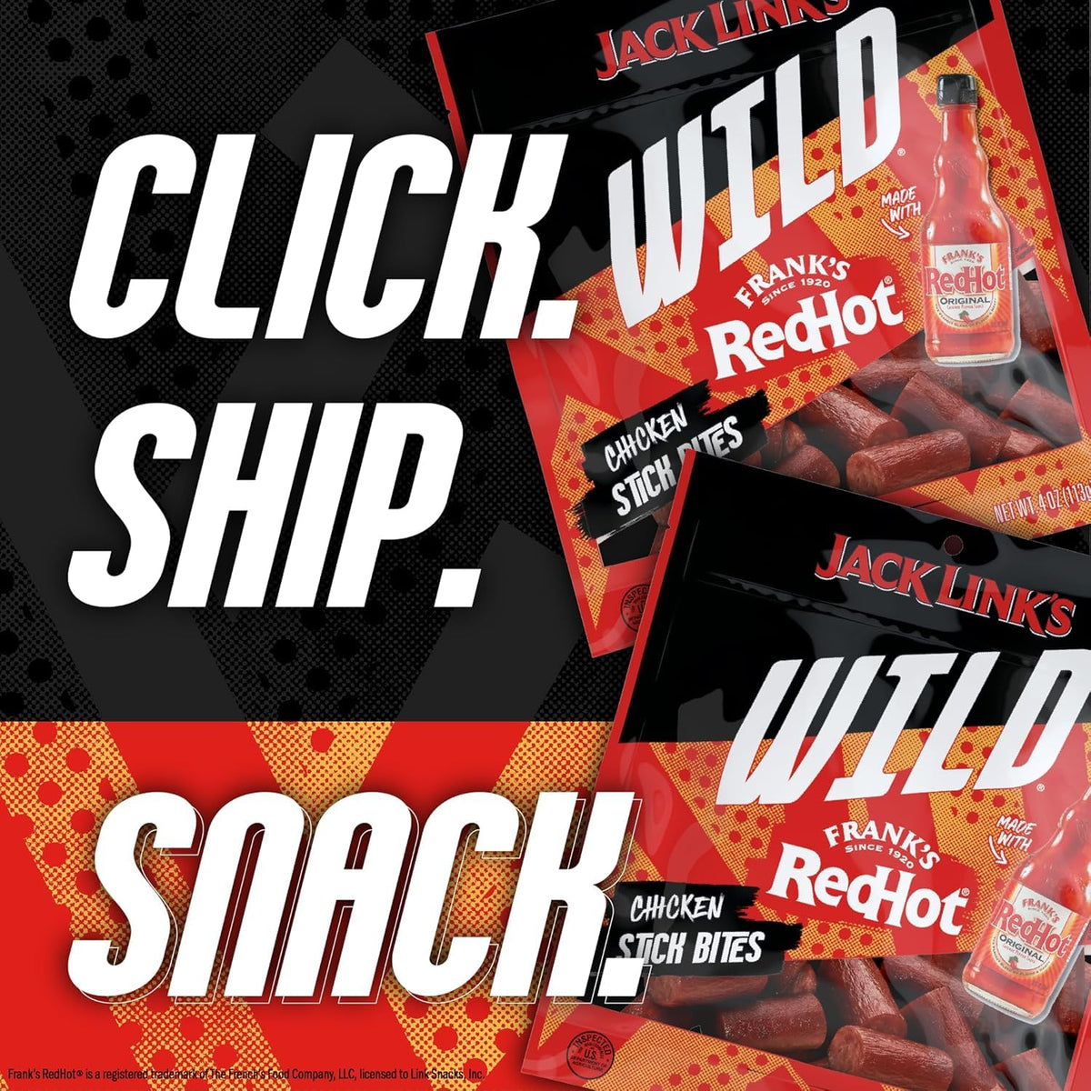 WILD Frank's RedHot Mini Chicken Stick Bites - (8 Count) 4 oz by Jack Link's – 4 Ounce (Pack of 8), Pack of 8, Model 10000044471
