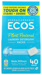 Free And Clear Laundry Detergent Packs, 40 Count by ECOS – 1 Count (Pack of 40), Pack of 40