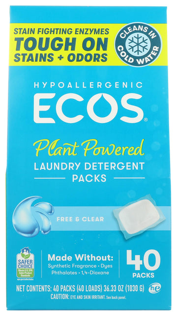 Free And Clear Laundry Detergent Packs, 40 Count by ECOS – 1 Count (Pack of 40), Pack of 40