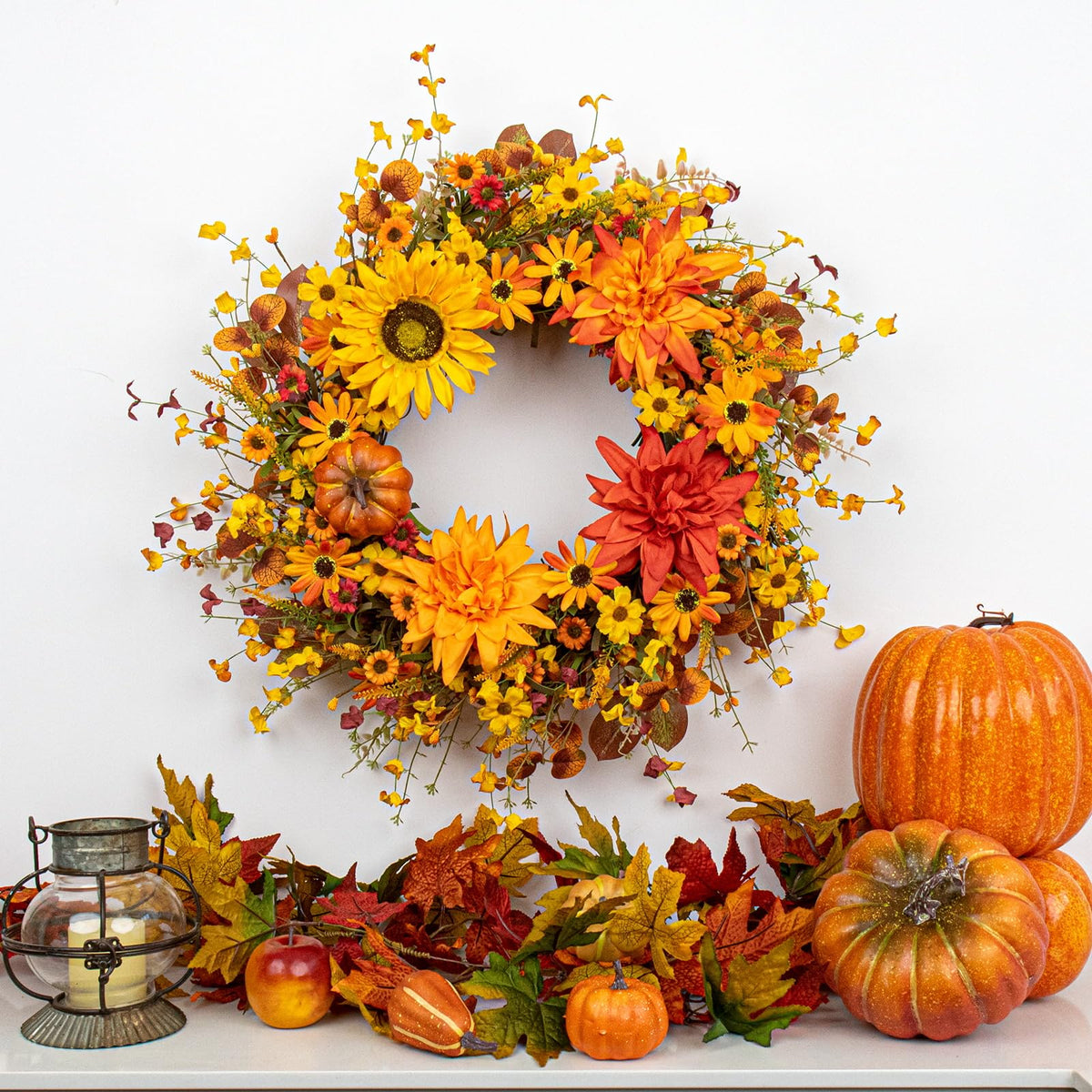 Jinghong Autumn Harvest Wreath, 22 Inch Diameter, Orange