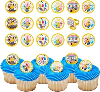 DecoPac Despicable Me™ Celebrations Cupcake Rings, 24 Minions Cupcake Decorations, 6 Minion Designs On Yellow Rings - 24 Pack