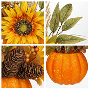 Arborus Artificial Pumpkin Arrangement, 13.7 Inch Tall, Orange Sunflower