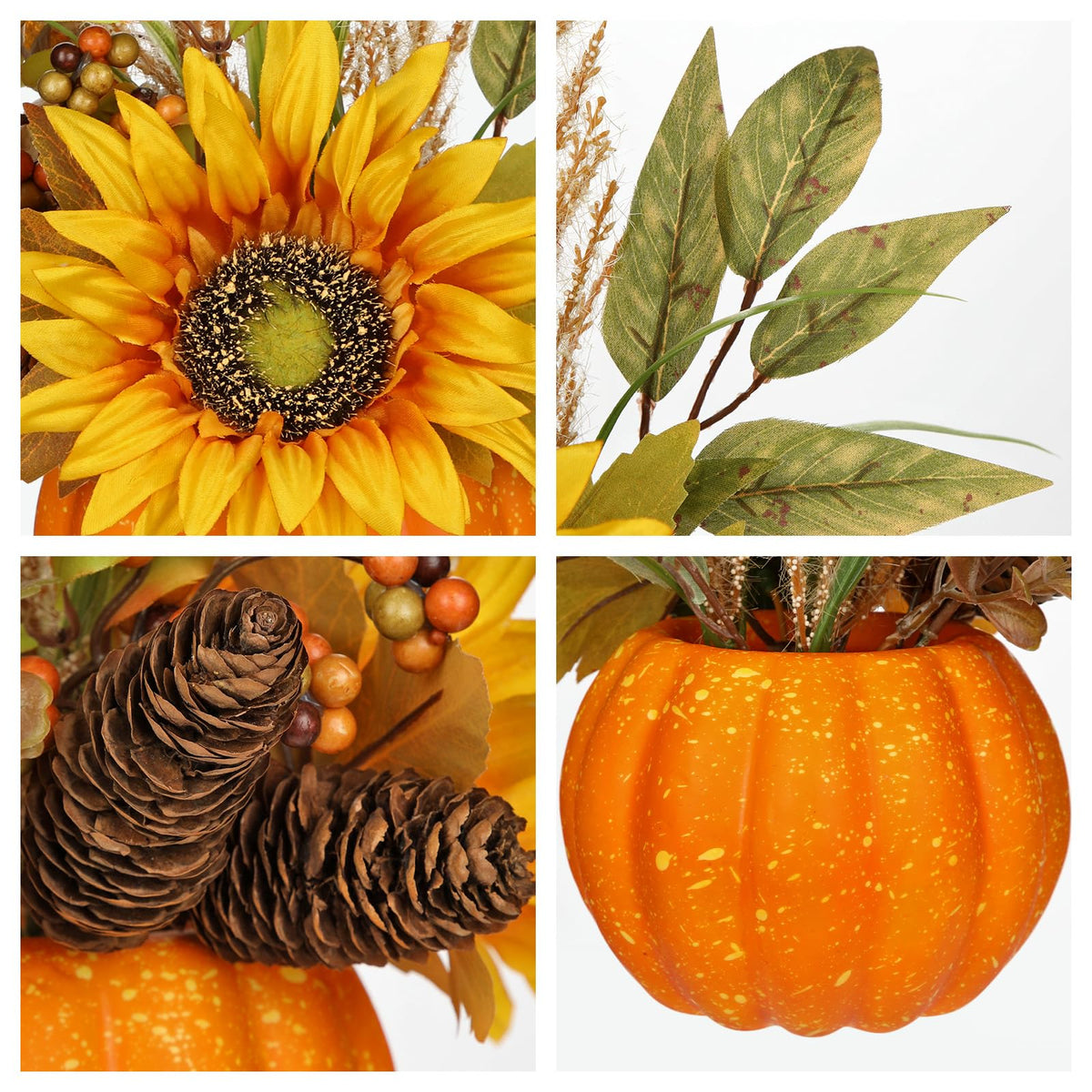 Arborus Artificial Pumpkin Arrangement, 13.7 Inch Tall, Orange Sunflower