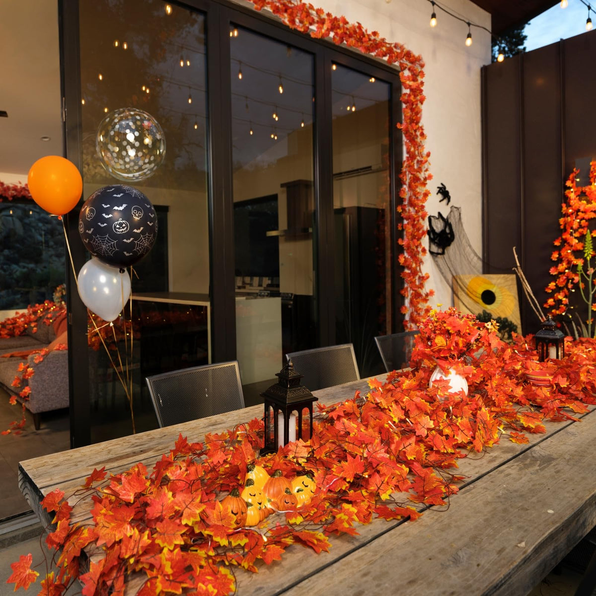 CQURE Fall Leaf Garland, 24 Pack 168Ft Artificial Maple Vines, Orange
