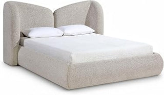 Meridian Furniture ElowenBeige-F Elowen Collection Modern | Contemporary Full Bed, Polyester Interwoven Fabric with Chenille Fabric and Fancy Yarn, Curved Headboard, 73" W x 86.75" D x 46" H