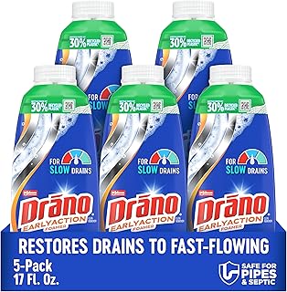 Drano EarlyAction Foamer, Drain Clog Remover & Cleaner, Unclogs Hair, Grease, Soap & Slow Drains, Removes Sources of Odor, Safe for Septic, Pipes, Garbage Disposals, Showers & Sinks, 17 Fl Oz 5-Pack | Unclogs Hair, Grease & Slow Drains; Removes Sources of Odor; Safe for Pipes, Garbage Disposals & Sinks; Packaging May Vary