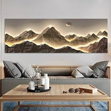 Misty Mountain Range with Crescent Moon Vintage Rustic Canvas Wall Art - 12x36in Unframed Poster- Idea Gift For Home & Office Decor for Living Room, Bedroom, Kitchen & Cafe