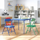 Mindy Kids 5-Piece set Folding Square Table and Chairs Set for Daycare and Classrooms by Flash Furniture – 5 Piece Set, Vinyl, Blue, Model JB-9-KID-GG