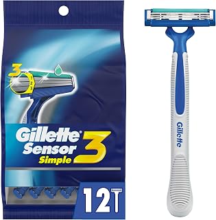 Gillette Sensor3 Simple Men’s Disposable Razors, 12 Count