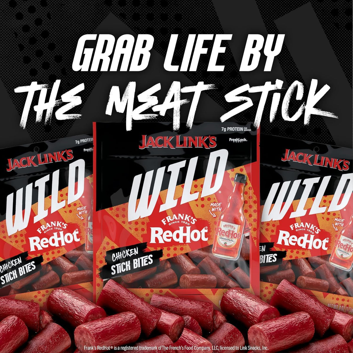 WILD Frank's RedHot Mini Chicken Stick Bites - (8 Count) 4 oz by Jack Link's – 4 Ounce (Pack of 8), Pack of 8, Model 10000044471