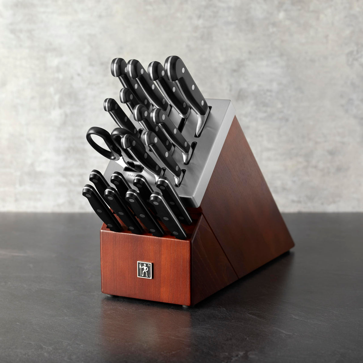 Classic Precision 20-pc Self-Sharpening Knife Block Set by HENCKELS – 20-pc, ZWILLING Carbon No Stain Steel, Brown, Pack of 20, Model 1025288