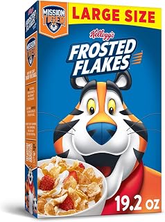 Kellogg's Frosted Flakes Breakfast Cereal, 8 Vitamins and Minerals, Kids Snacks, Large Size, Original, 19.2oz Box (1 Box)