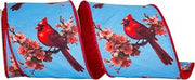 Reliant Ribbon Cardinal Blossom Deluxe Wired Edge, Blue/red, 4 Inch, 10 Yards