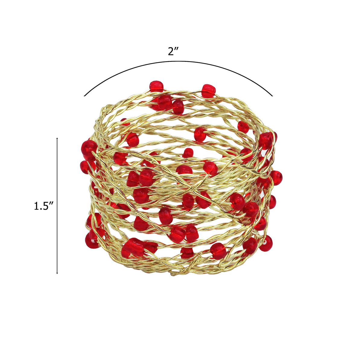 Cotton Craft Beaded Napkin Rings, 8 Pack, Red Gold