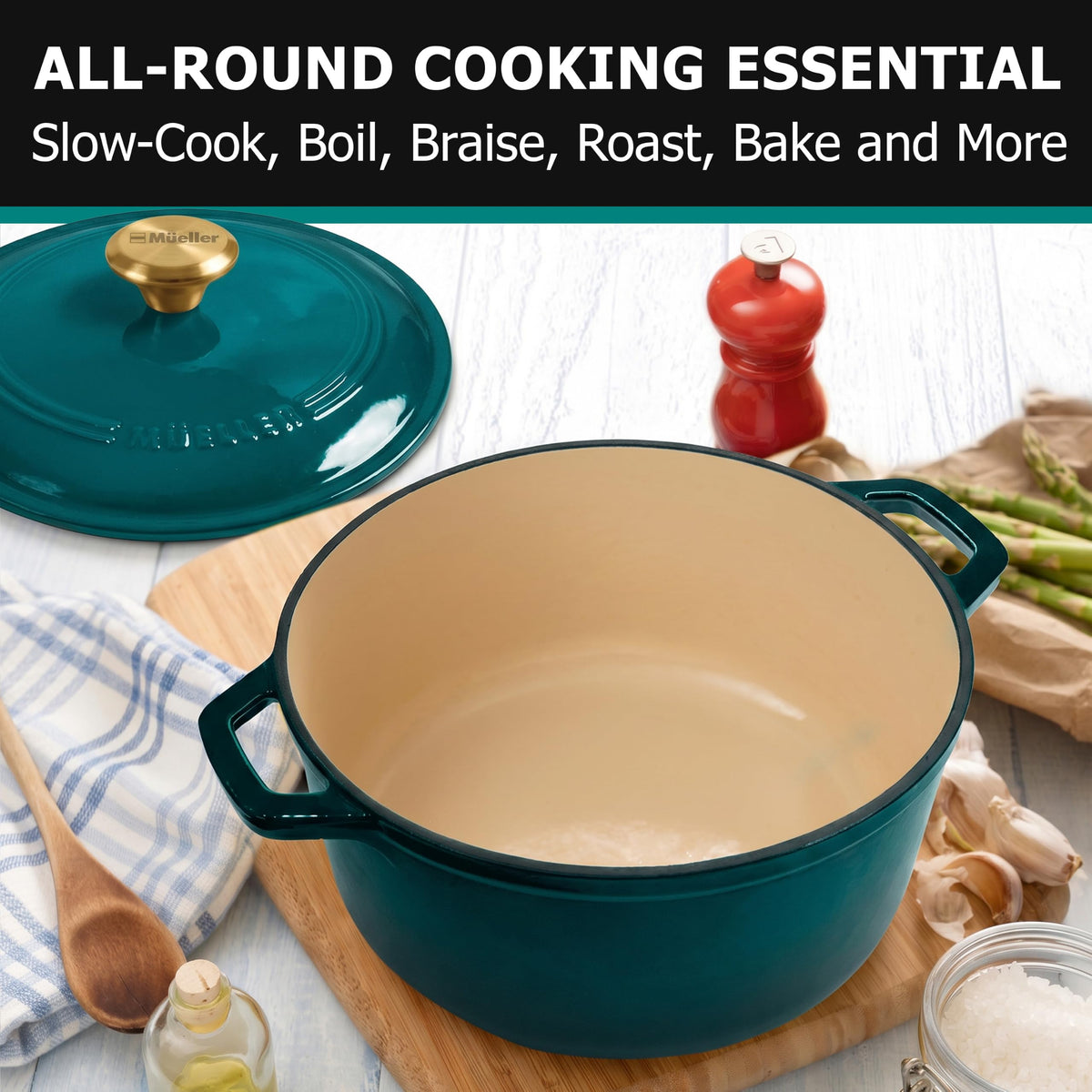 Janska Enameled Cast Iron Dutch Oven, 6 Quart Round, Emerald