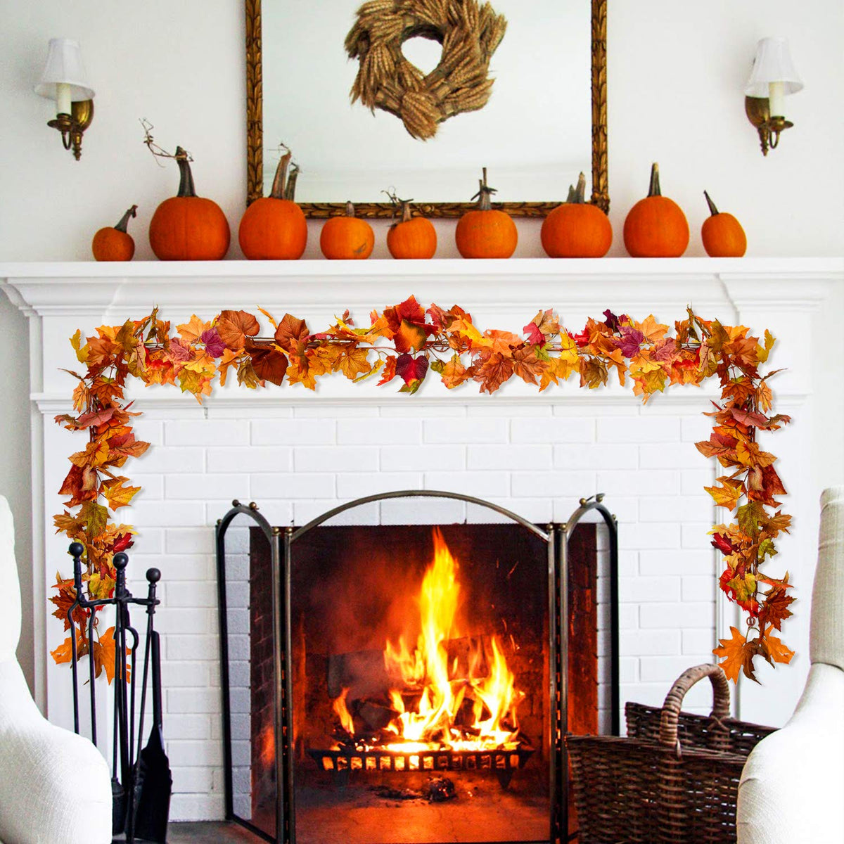 Lvydec Artificial Maple Leaf Garland, 5.9ft, Mixed Color, 2 Pack