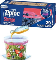 Ziploc Quart Food Storage Bags, Stand-Up Bottom, Easy to Fill, 29 Count