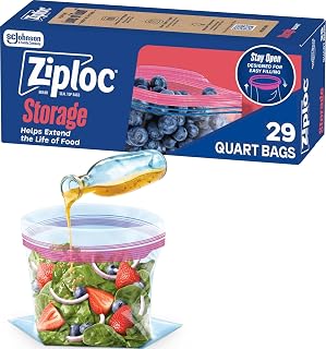 Ziploc Quart Food Storage Bags, Stand-Up Bottom, Easy to Fill, 29 Count