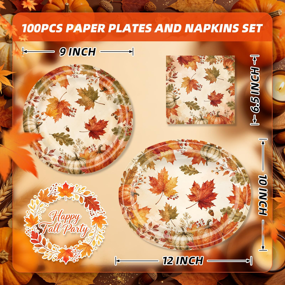 GLOFAVOR Thanksgiving Dinnerware Set, 100 Pieces, Fall Prints