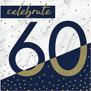 Creative Converting Navy and Gold 60th Birthday Napkins, 6.5"