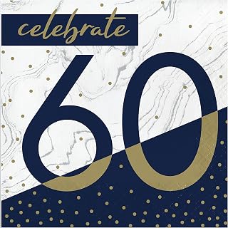 Creative Converting Navy and Gold 60th Birthday Napkins, 6.5"
