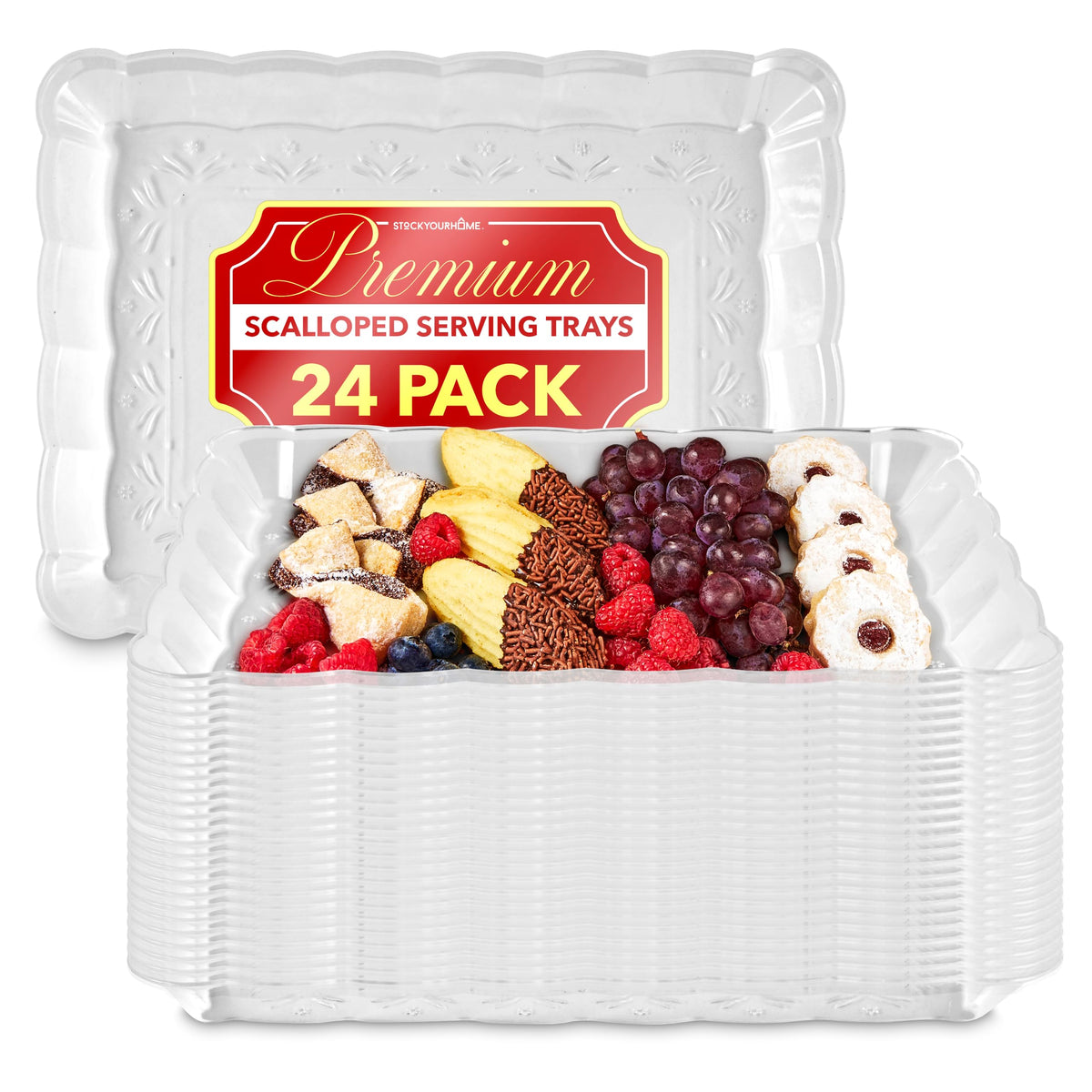 (24 Pcs) Clear Plastic Serving Tray 9x by Stock Your Home – 1 Pack Pack of 24, Plastic, Clear, Pack of 24, Model SYH-3731-QV-1CT