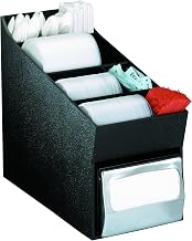 NLO-LDNH Countertop Multi-Purpose Organizer with Napkin Dispenser, Black Polystyrene, Holds Lids, Straws, and Condiments, Removable Full-Fold Dispenser, 14.5" H x 8.5" W x 17" D