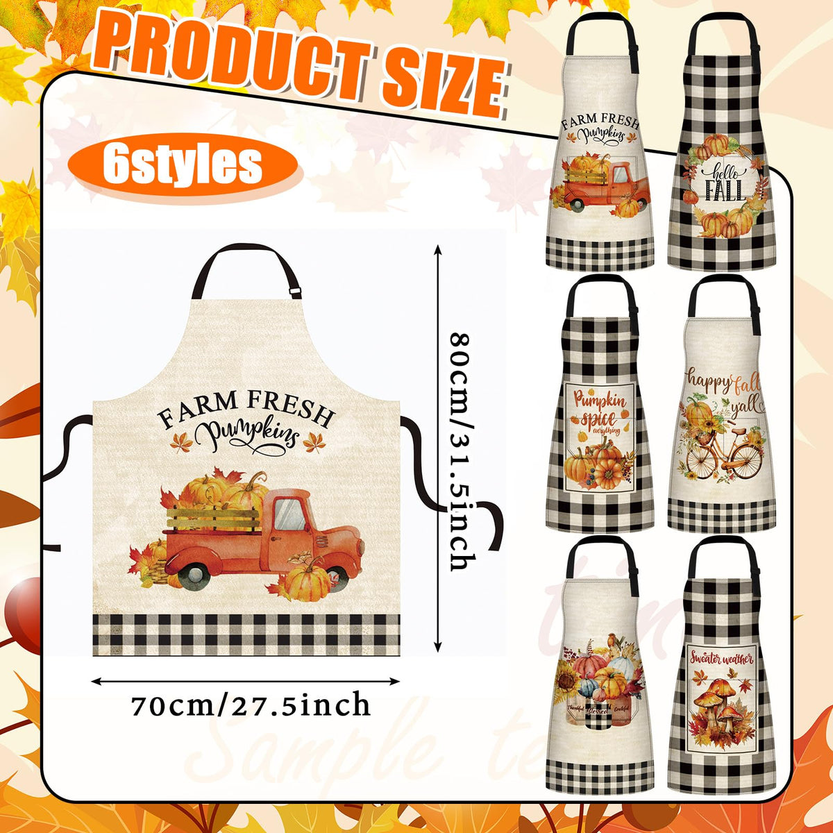 Cotwinter Thanksgiving Aprons with Pockets, Set of 6, Orange