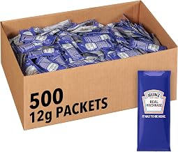Heinz Single Serve Mayonnaise, 500 per Case, 12 gm. Packets | Smooth & Creamy Made with Real Eggs & a Hint of Lemon, Kosher, Single-Serve Packets for Restaurants