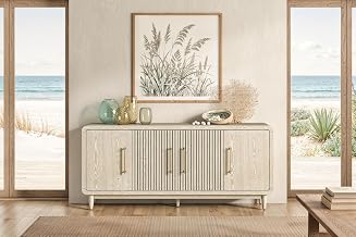 Martin Furniture 72" TV Console, Modern, Four Door Entertainment Stand, Wood Accent Cabinet/Credenza, Fully Assembled, White