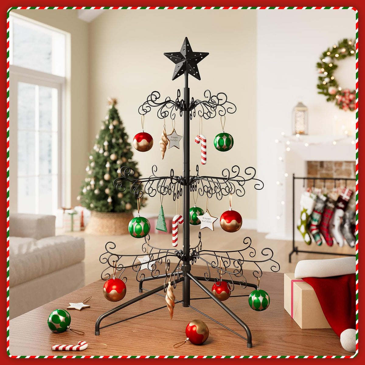 Elyken Ornament Display Stand Tree, Metal Freestanding Rack, 3 FT Black