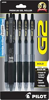 PILOT G2 + FriXion Clicker Companion Pack, 1.0mm Bold Point, Black Ink, Premium Gel Roller 6 Pack - for School, Office and Business Use