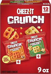 Cheez-It Crunch Cheesy Baked Snacks, Lunch Snacks, Variety Pack, 9oz Box (12 Packs)