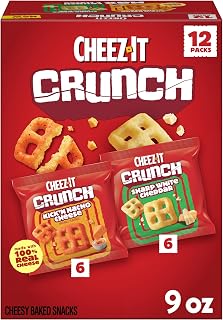 Cheez-It Crunch Cheesy Baked Snacks, Lunch Snacks, Variety Pack, 9oz Box (12 Packs)