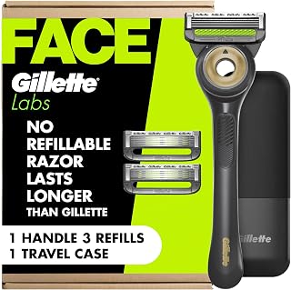 GilletteLabs With Exfoliating Bar Shaving Razor For Men, 1 Handle, 3 Blade Refills, Includes Travel Case for Convenient Storage On The Go