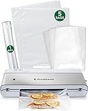 FoodSaver Compact Vacuum Sealer Machine with Airtight Bags and Roll - Ideal for Sous Vide and Airtight Food Storage, White