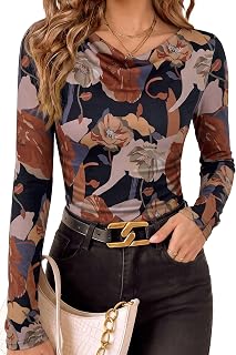 Womens Tops Cowl Neck Long Sleeve Shirts for Women Fall Outfits