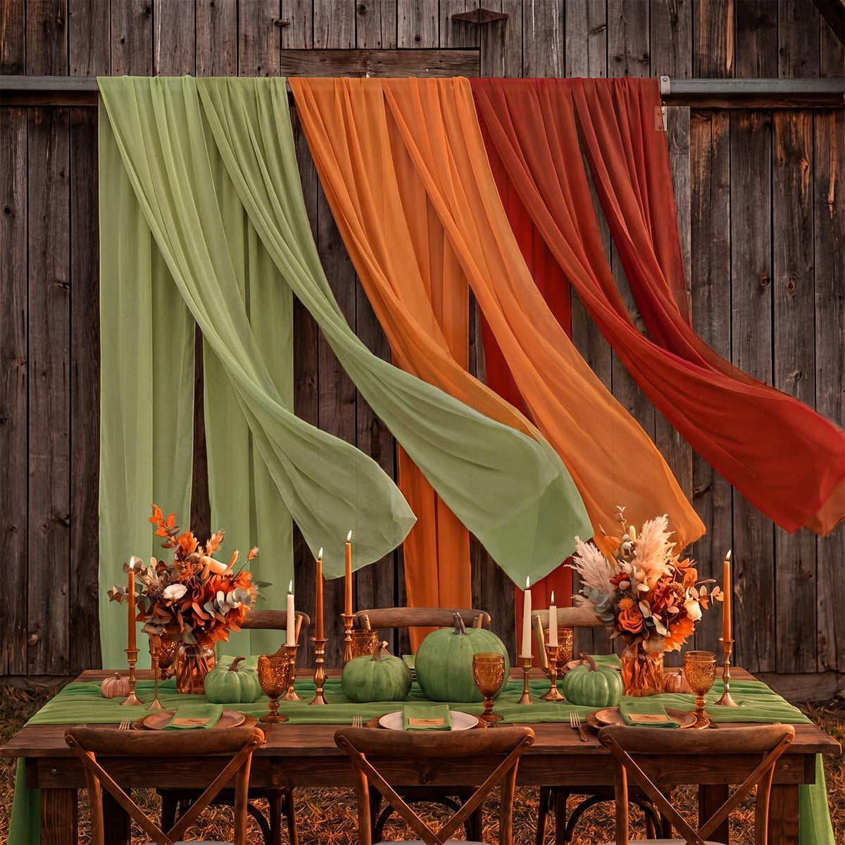 Boao Chiffon Table Runner, 12 x 118 Inches, Set of 6 in Yellow Orange and Maple Red
