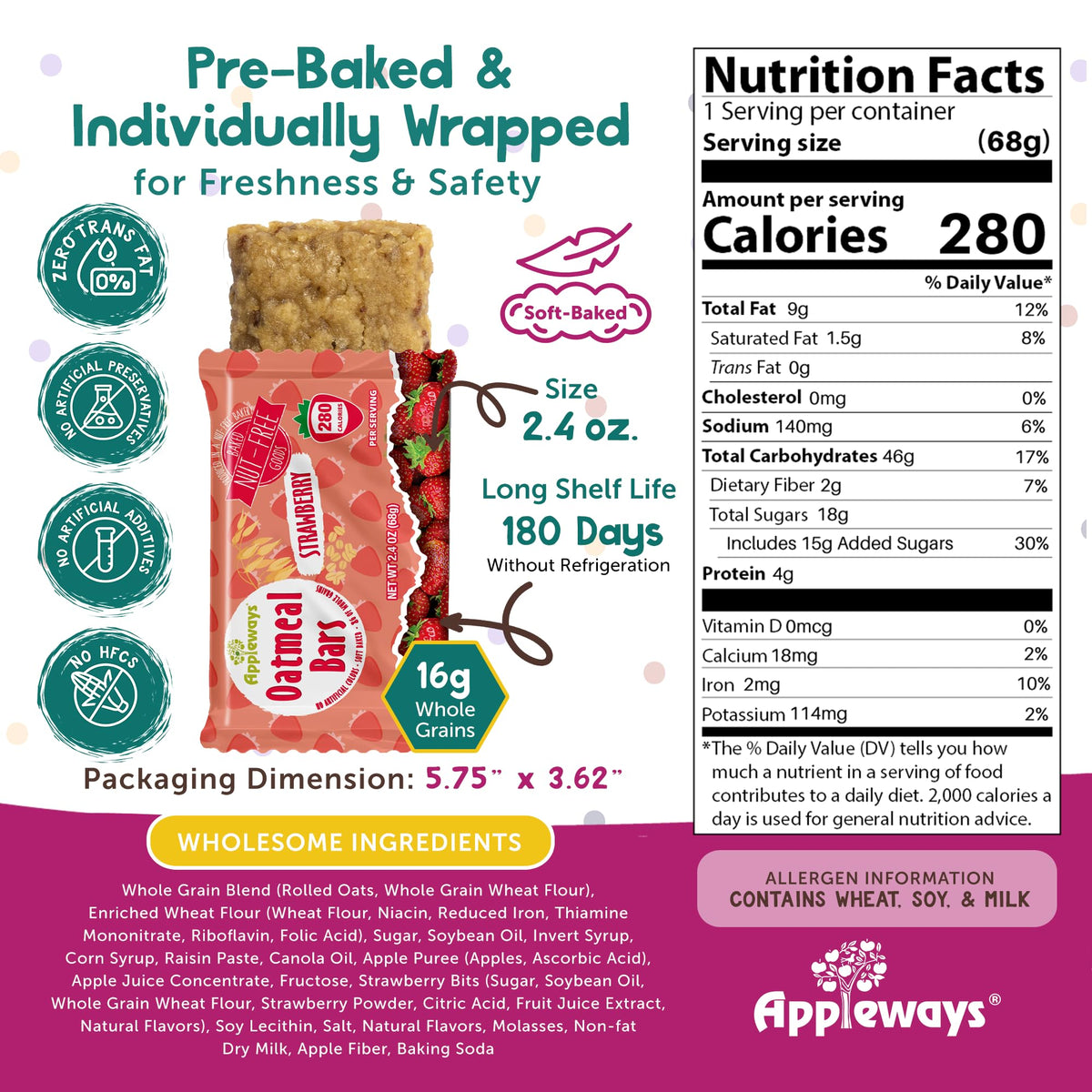 Appleways Strawberry / 2.4 Ounce (160 Count) / 160 Whole Grain
