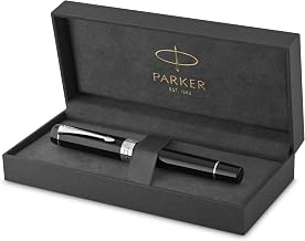 Parker Duofold Centennial Fountain Pen, Classic Black with Palladium Trim, Fine Solid Gold Nib, Black Ink and Convertor (1931365)