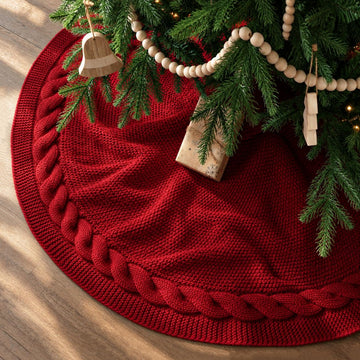 LimBridge Knitted Tree Skirt, 48 Inch Round, Burgundy