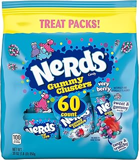 Nerds Gummy Clusters Candy, Very Berry, Crunchy and Gummy, Individually Wrapped Treat Size Packs, 60 Count, 30 oz