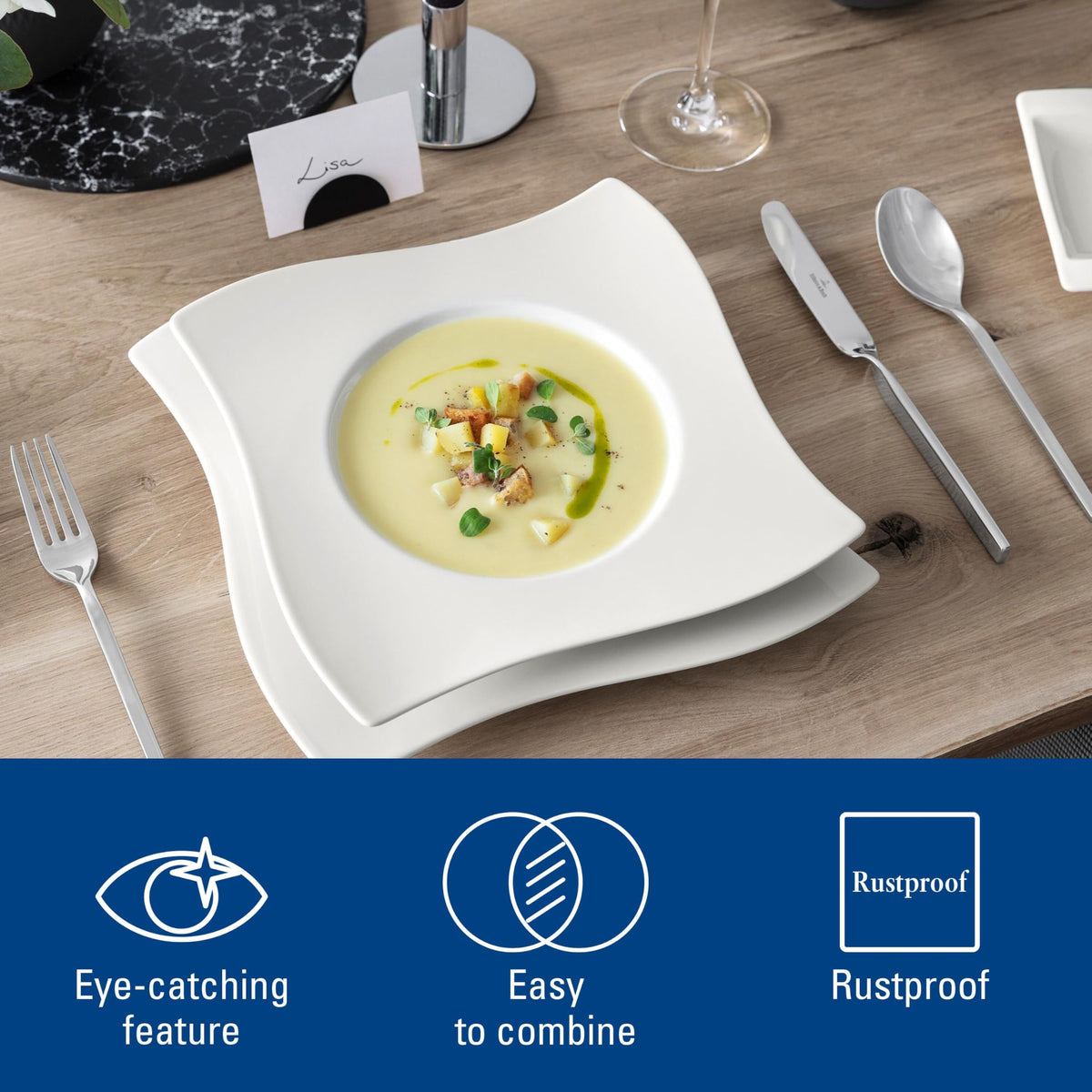 NewWave Collection 64 Piece Flatware Set by Villeroy & Boch – 64 Piece, Stainless Steel, Silver, Model 1263389093