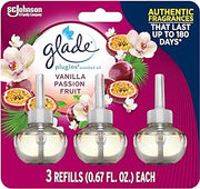 Glade PlugIns Refills Air Freshener, Scented and Essential Oils for Home and Bathroom, Vanilla Passion Fruit, 2.01 Fl Oz, 3 Count