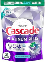 Cascade Platinum Plus Dishwasher Pods, Dish Detergent ActionPacs, Power of Bleach, 21 Count