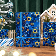 Maypluss Star of David Wrapping Paper, Metallic Foil Navy Blue, 17 Inch x 33 Feet