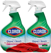 Clorox Clean-Up Cleaner Bleach Spray, 2 Pack, All Purpose Bleach Spray Trigger, Disinfects Kitchen,Bathroom,Tiles,Original Scent, Mold & Mildew Cleaner, 32 oz. Each plus red Microfiber Cleaning Cloth