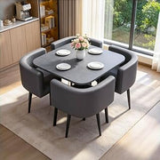 5 Piece Dining Table Set for 4, Square Kitchen Table with Chairs, Gray | Space-saving Dining Table Set of 4, MDF Tabletop and PU Leather Upholstered Chairs, Comedor de 4 Sillas y Mesa