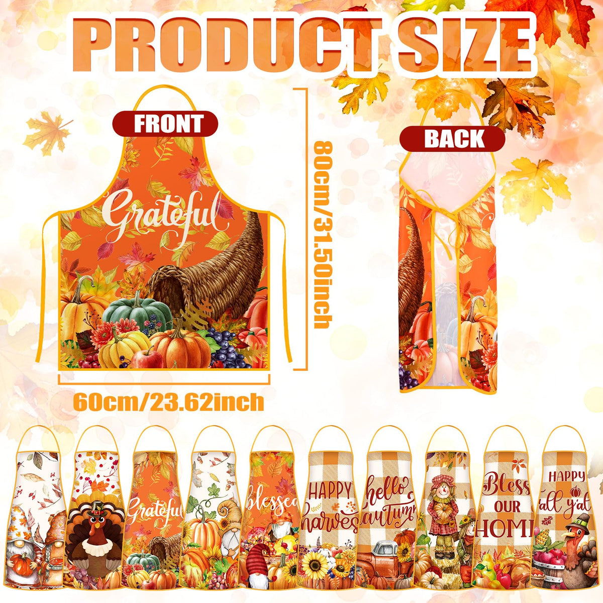 Newcotte Pumpkin Gnomes Kitchen Apron Set, 10 Pack, Thanksgiving Designs